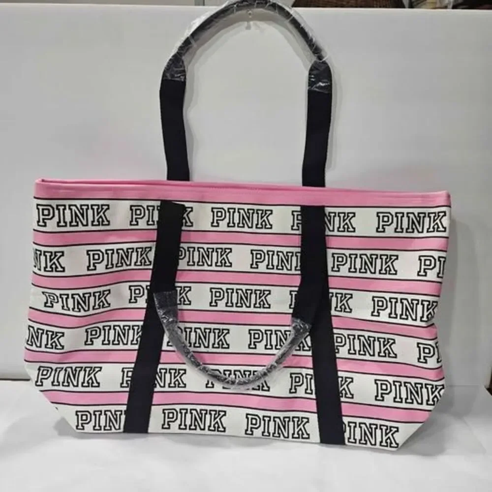 PINK Victoria's secret pink white striped tote bag